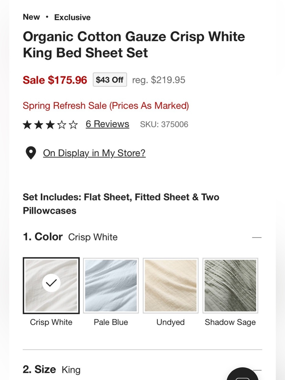 Crate & Barrel Organic Cotton Gauze King Sheet Set Crisp White Muslin Bedding - Picture 4 of 8